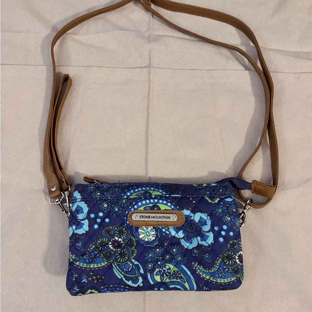 Stone Mountain Accessories Navy and Teal Floral Crossbody Bag
